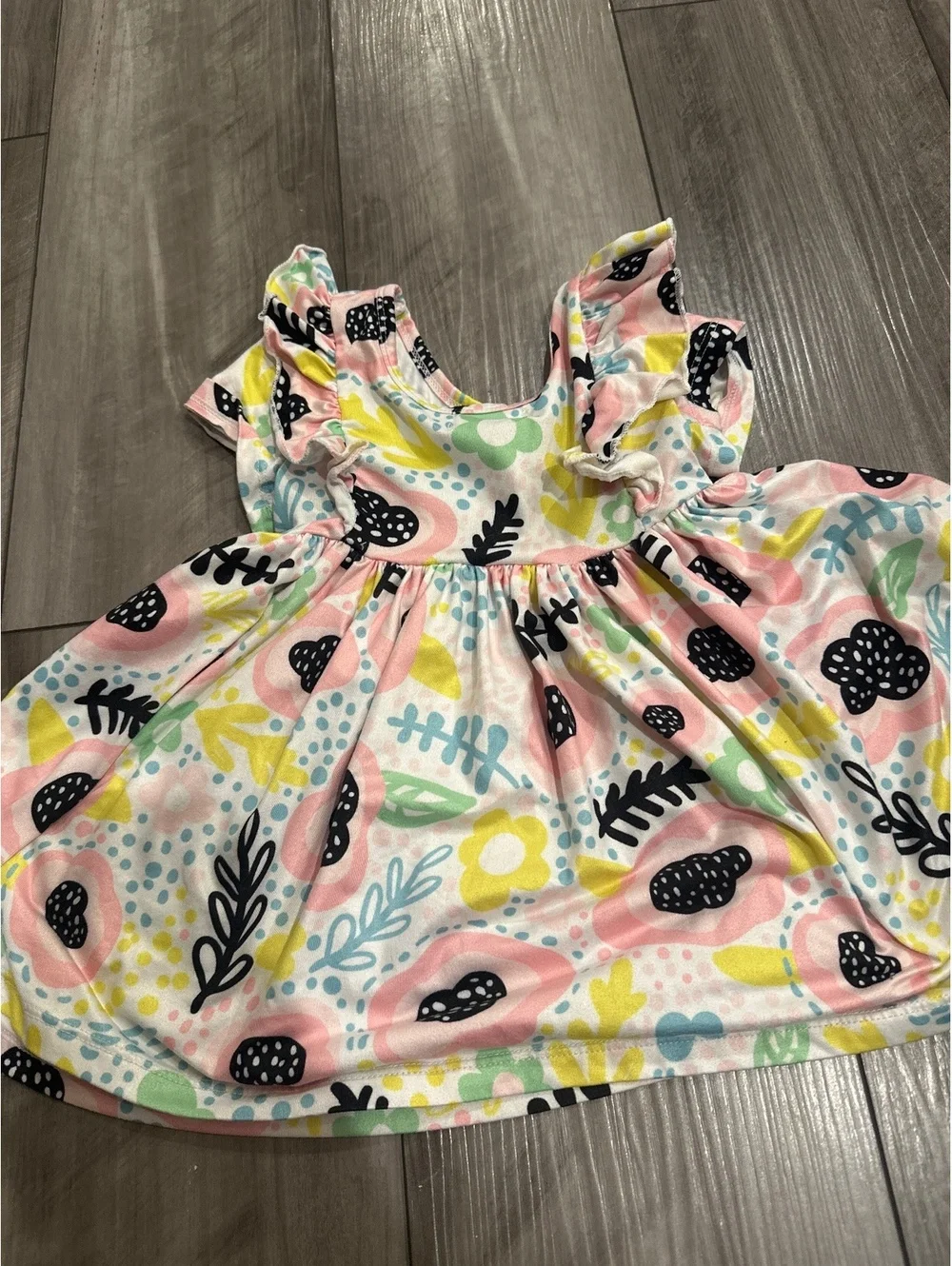 Mika & Rose Super Soft Pastel Floral Geo Print Ruffle Dress